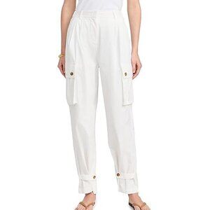 MOON RIVER Women's Adjustable hem Cargo pockets Zipper Pants, White, M, New